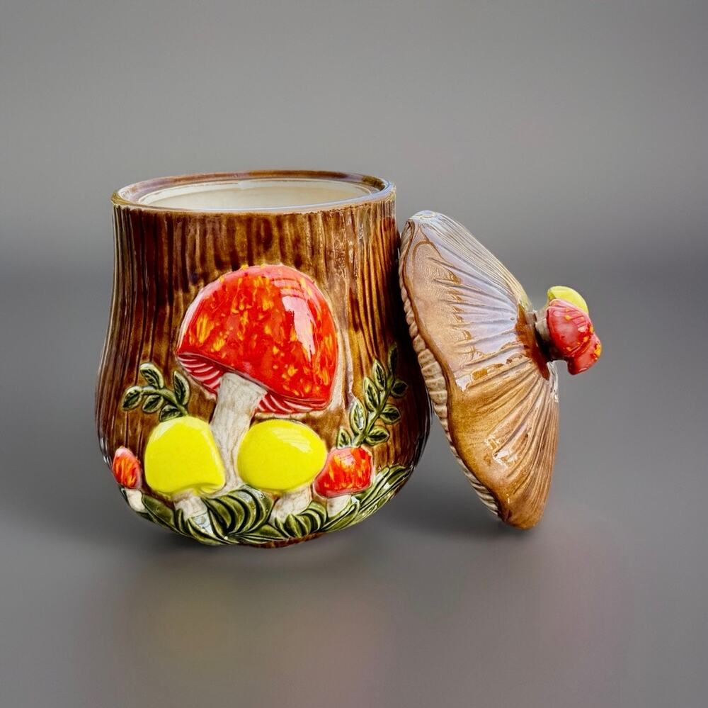 Signed Studio Pottery Mushroom Cookie Jar Canister Handmade Woodland Ceramic